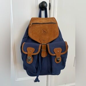 Vintage Eddie Bauer Canvas and Suede Navy Backpack